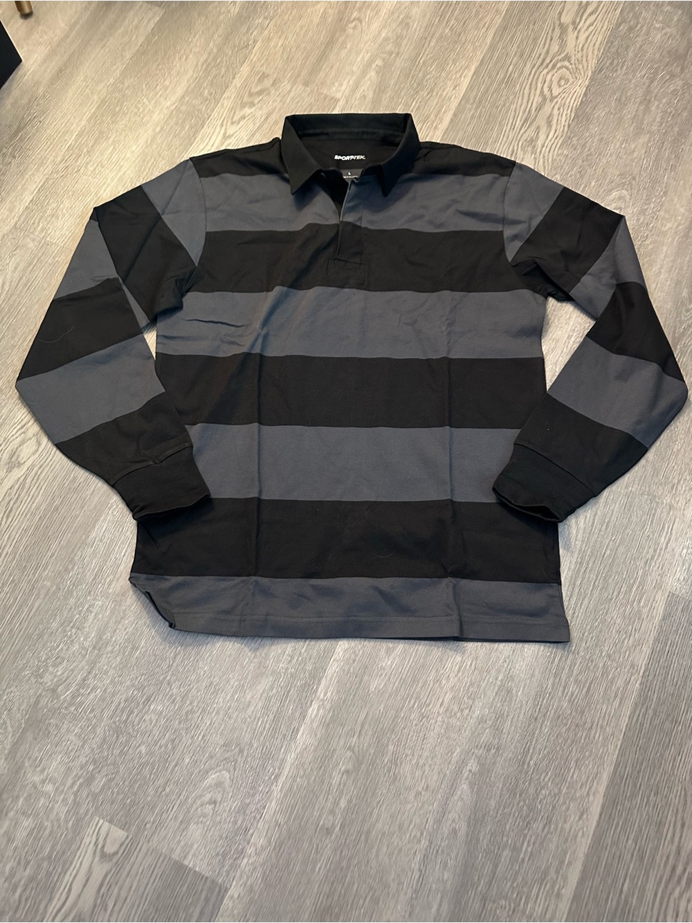 Men's Long-Sleeve Rugby Polo - Black & Gray Broad Stripes
